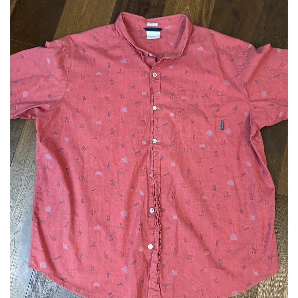Columbia Button Up Shirt Mens XXL Red Print Short Sleeve Casual